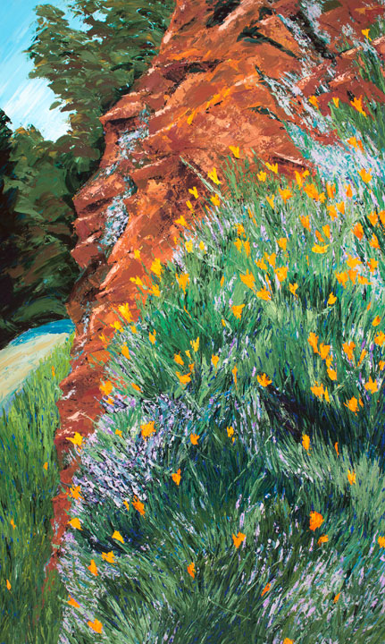Landscape, Poppy, Sierra Mountains, Spring wildflowers, Sierra Foothills, Pallet knife, Wildflowers, Painter, American R